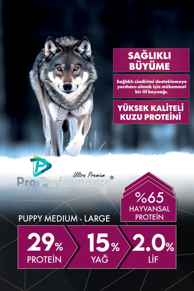 Pro Performance Kuzulu ve Yaban Mersinli Orta ve Büyük Irk Yavru Köpek Maması 12 Kg ürün görseli 1
