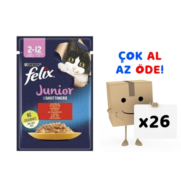 Felix Sığır Etli Yavru Kedi Yaş Maması 85 Gr 26'lı Paket ürün görseli 1