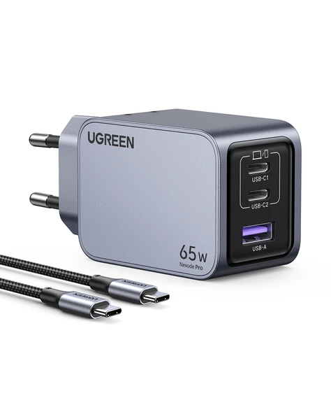 UGREEN Nexode Pro 65W GaN Hızlı Şarj Cihazı USB-C QC PD 2xUSB-C, 1xUSB-A, Uzay Grisi, 25871 ürün görseli 1
