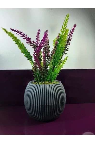 Saksıda Yapay Çiçek Lavanta Demeti Taş Yosunlu Saksı Aranjman 25 Cm ürün görseli 1
