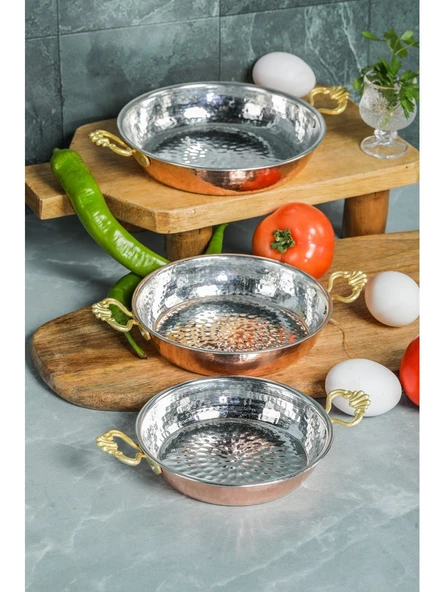 El Yapımı Bakır Omlet Ve Yumurta Sahanı 3 Lü Bakır Sahan (Teşhir) ürün görseli 1