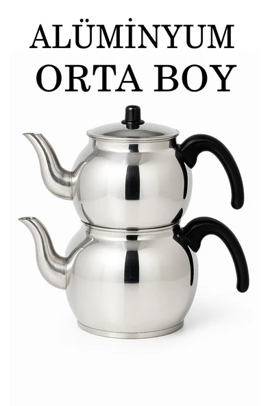 Alüminyum Küre Çaydanlık Orta Boy Siyah Kulp ürün görseli 1