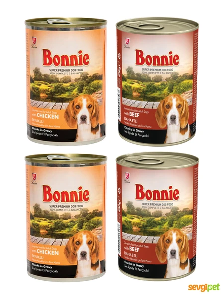Bonnie 4'lü Mix Paket Konserve Köpek Maması - Karışık Lezzetler (4 x 400 Gr) ürün görseli 1