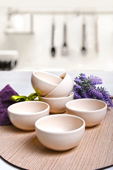 Keramika Mat Kırık Beyaz Bulut Mini Çerezlik / Sosluk  8 Cm 6 Adet ürün görseli 1