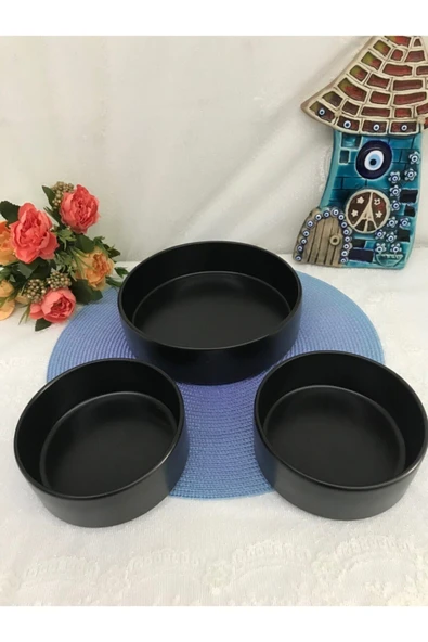 Keramika 3 Parça 21cm + 14 Cm Stackable Kase Seti Mat Siyah - Resim 3