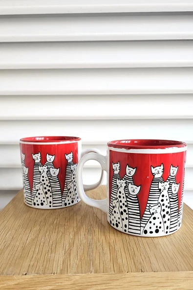 GULHANILE Kedili Mug Kupa Kırmızı ürün görseli 1