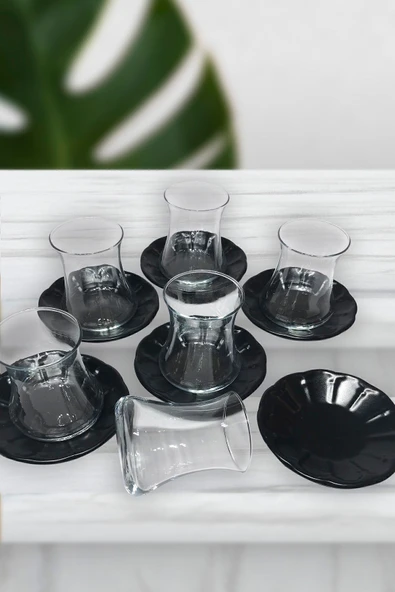 GULHANILE Mat Siyah Çay Takımı 12 Parça 6 Kişilik ürün görseli 1
