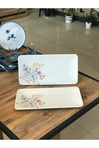 Keramika 33*17 Cm Kayık Tabak Mat Beyaz Çiçekli 2 Adet ürün görseli 1