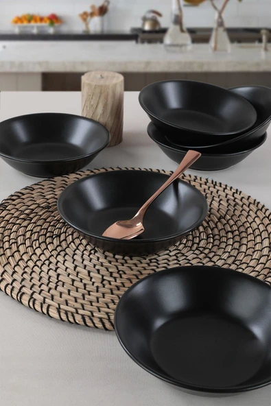Keramika Mat Siyah Hitit  Yemek Tabağı 18 Cm 6 Adet ürün görseli 1