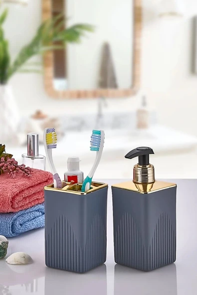 GULHANILE Gold Sıvı Sabunluk  Diş Fırçalık 2 Li Banyo Seti ürün görseli 1