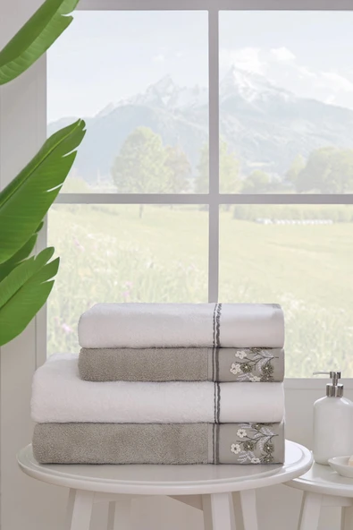 Özdilek Ditsy Garden Best Set Hamam Takımı- Krem Yeşil ürün görseli 1