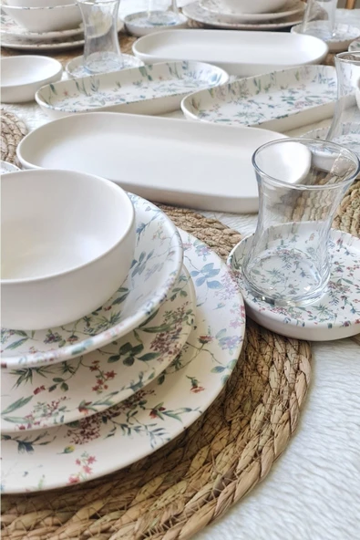 Keramika Flowers Mat Beyaz 44 Parça 6 Kişilik Kahvaltı Yemek Takımı ürün görseli 1