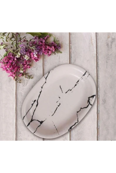Keramika Hitit 25 Cm Mat Beyaz Mermer Desen Kayık Tabak Tk ürün görseli 1