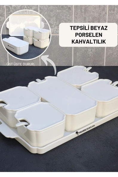 AROW Porselen 5 Li Kapaklı Kaşıklı Kahvaltılık ürün görseli 1