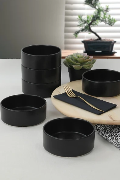 Keramika Mat Siyah Stackable Çorba Kasesi 14 Cm 6 Adet ürün görseli 1