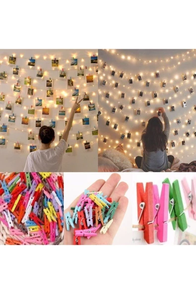 5 Metre Piller Dahil Peri Led Gün Işığı + 25 Adet Renkli Küçük Mandal ürün görseli 1