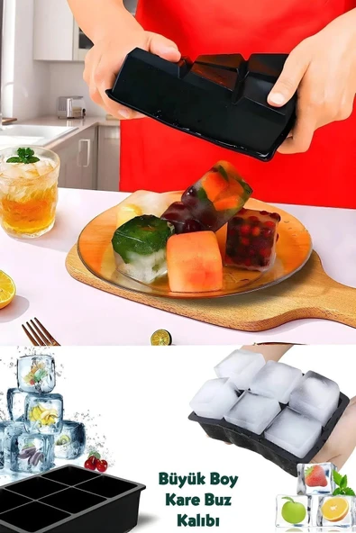 housein 6 Bölmeli Büyük Boy Silikon Buz Kalıbı 6lı Buzluk Kokteyl İçecek Buz ürün görseli 1