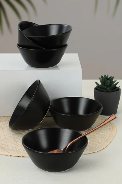 Keramika Mat Siyah Hitit Çorba Kasesi 14 Cm 6 Adet ürün görseli 1