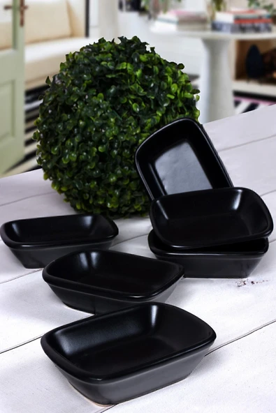 Keramika Mat Siyah Dikdörtgen Çerezlik / Kayık 13 Cm 6 Adet ürün görseli 1