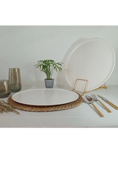 Keramika 32 Cm Mat Beyaz Servis Tabağı 2 Adet - Resim 2