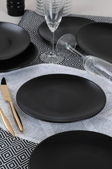Keramika Mat Siyah Ege Pasta Tabağı 20 Cm 6 Adet ürün görseli 1