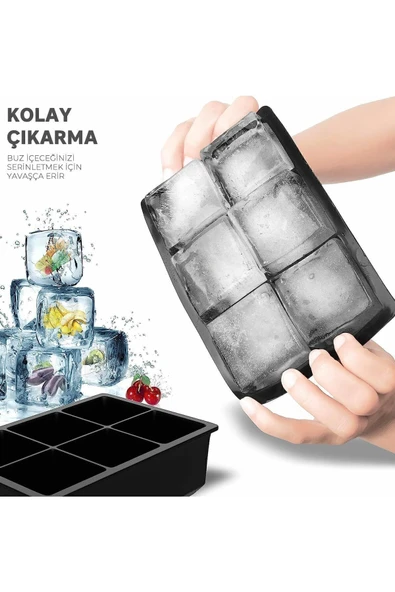 housein Kare Buz Kalıbı Çok Amaçlı Buz Küpü Kalıbı Kare Buz Küpü Kasesi 6 Bölmeli (1 Adet) ürün görseli 1