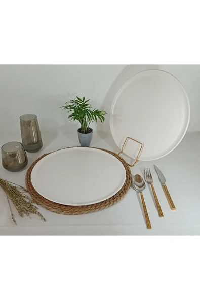 Keramika 32 Cm Mat Beyaz Servis Tabağı 2 Adet ürün görseli 1