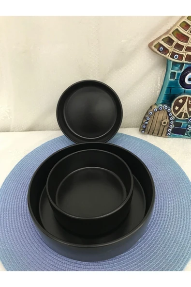 Keramika 3 Parça 21cm + 14 Cm Stackable Kase Seti Mat Siyah - Resim 2