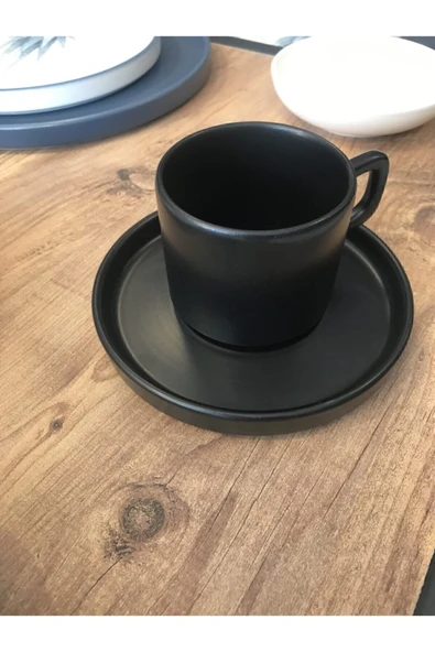 Keramika Stackable Çay/nescafe Fincanı Tabaklı Mat Siyah ürün görseli 1