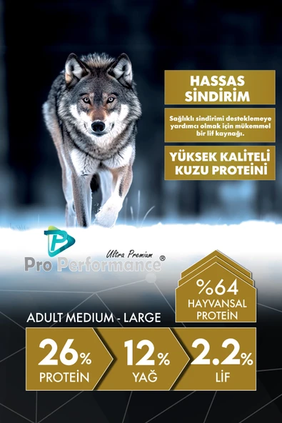 Pro Performance Kuzulu ve Yaban Mersinli Orta ve Büyük Irk Yetişkin Köpek Maması 12 Kg ürün görseli 1