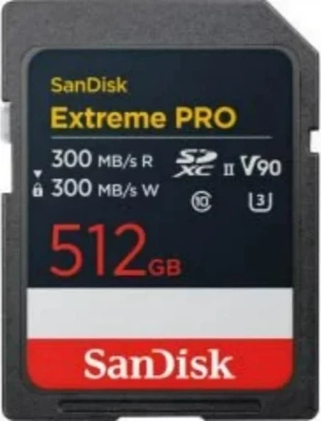 Sandisk Extreme Pro 512GB 300/300MB/s SDXC V90 UHS-II U3 8K/4K UHD Hafıza Kartı SDSDXDM-512G-GN4IN ürün görseli 1