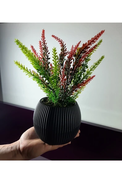 Saksıda Yapay Çiçek Kırmızı , Yeşil Lavanta Demeti Taş Yosunlu Mini Saksı Aranjman 25 Cm ürün görseli 1