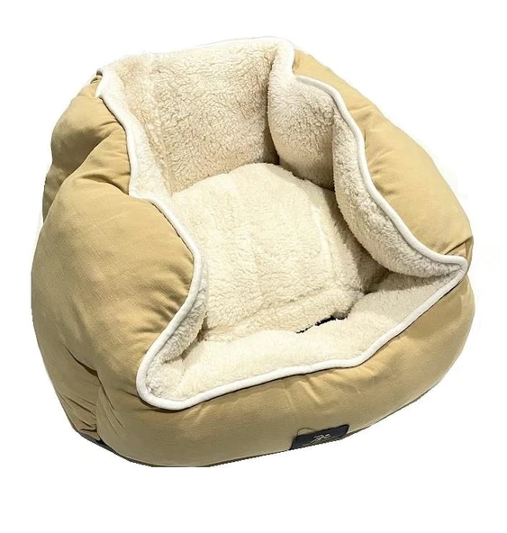 Süslüpati Kullanışlı Yıkanabilir Kumaş Silikon Elyaf Dolgulu Kedi Köpek Yatağı Kahve Krem 56Cm ürün görseli 1