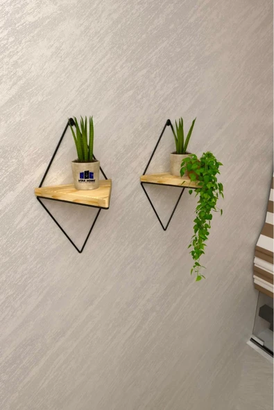 2 Li Lüks Doğal Masif AçıkRenk Ahşap Dekoratif Üçgen Raf Balkon Çiçeklik Saksılık (saksılarhariç) ürün görseli 1