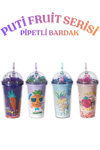 Fruit Serisi Pipetli Bardak – Meyve Desenli, Sızdırmaz ve Çocuklar İçin Güvenli ürün görseli 1