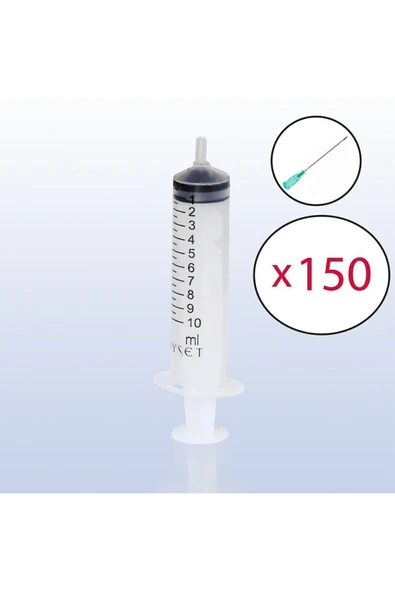 10 ml Yeşil Iğneli (150 ADET - KUTU) Enjektör Steril 10 Cc Şırınga 38mm 21g ürün görseli 1