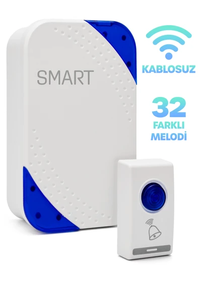 Kablosuz Uzaktan Kumanda Kapı Zili Işıklı Uzun Menzilli Pilli 32 Farklı Melodili Mavi-Beyaz 9402 ürün görseli 1