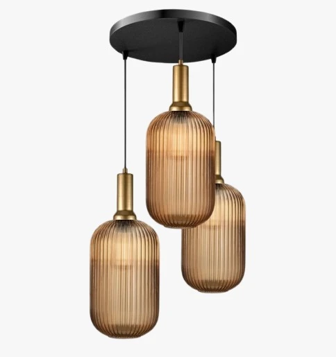 Rsylight Retro Metal Eskitme kaplama Siyah  Bal Opal Camlı 3 Lü Dekoratif Sarkıt Avize ürün görseli 1
