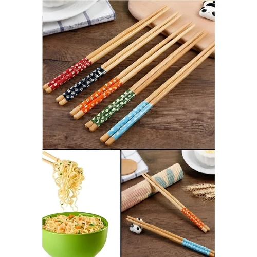 Mucit Home 5 Çift Bambu Chopstick Desenli Yıkanabilir Çin Suşi Ramen Noodle Yemek Çubuğu ürün görseli 1