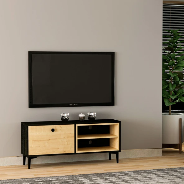 Selis T004 Modern TV Sehpası – Ahşap Siyah/Safir Meşe - 120 cm ürün görseli 1