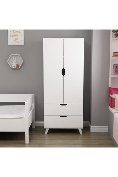 Valencia 2 Kapaklı 2 Çekmeceli Modern Gardırop - Beyaz ürün görseli 1