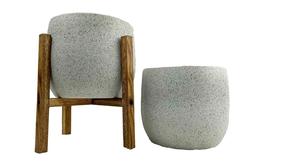 Bitki Tasarımı Beyaz Granit Toprak Saksı Saksılık Salon Çiçeklik İkili Set Ayaksız - 4 Ayaklı- 19 CM ürün görseli 1