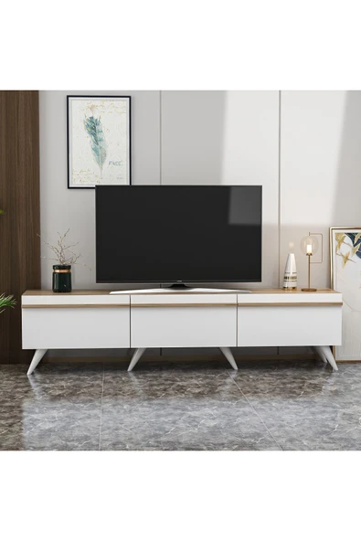 Valentina Modern TV Sehpası – Beyaz & Çırağan, Yerden Yüksek Şık Tasarım ürün görseli 1