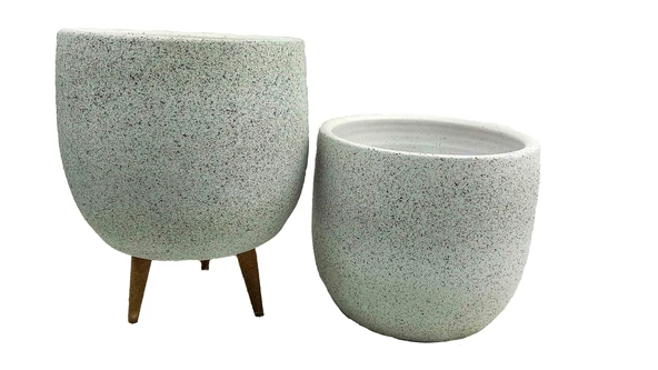 Bitki Tasarımı Beyaz Granit Toprak Saksı Saksılık Salon Çiçeklik İkili Set Ayaksız - 3 Ayaklı- 19 CM ürün görseli 1