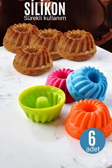 Silikon Göbekli Muffin Cupcake Kalıbı - Sürekli Kullanım Muffin Kek Kalıbı 6 Adet ürün görseli 1