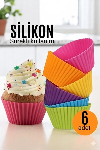 Silikon Muffin Kalıbı - Sürekli Kullanım Muffin Kek Kalıbı 6 Adet ürün görseli 1