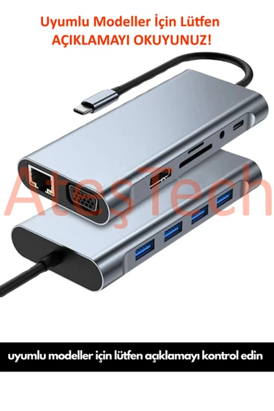 11-in-1 Type-C Çoklayıcı Adaptör | HDMI 4K – VGA – LAN – USB – SD Kart Okuyucu ürün görseli 1