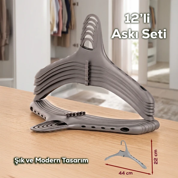 Porsima Harmoni 12 Adet Dolap Içi Düzenleyici Organizer İç İçe Geçen Askı Tişört Gömlek Elbise Askısı Gri ürün görseli 1