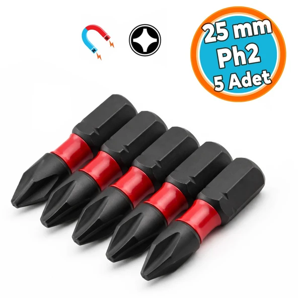 Bits Uç 25 mm PH2 Tayvan Çeliği Mıknatıslı Yıldız Uç Manyetik 1/4" Matkap Ucu 2.5 cm Uzunluk İmpact ürün görseli 1