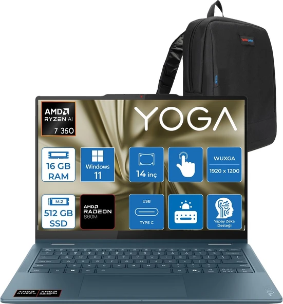 Lenovo Yoga 7 2-In-1 14AKP10 Amd Ryzen™ Aı 7 350 16GB Ddr5 512GB SSD 14" Wuxga (1920X1200) OLED 600NITS Touch WIN11PRO Taşınabilir Bilgisayar+Lenovo® Yoga® Pen 83JR009VTRP12+ZETTAÇANTA ürün görseli 1